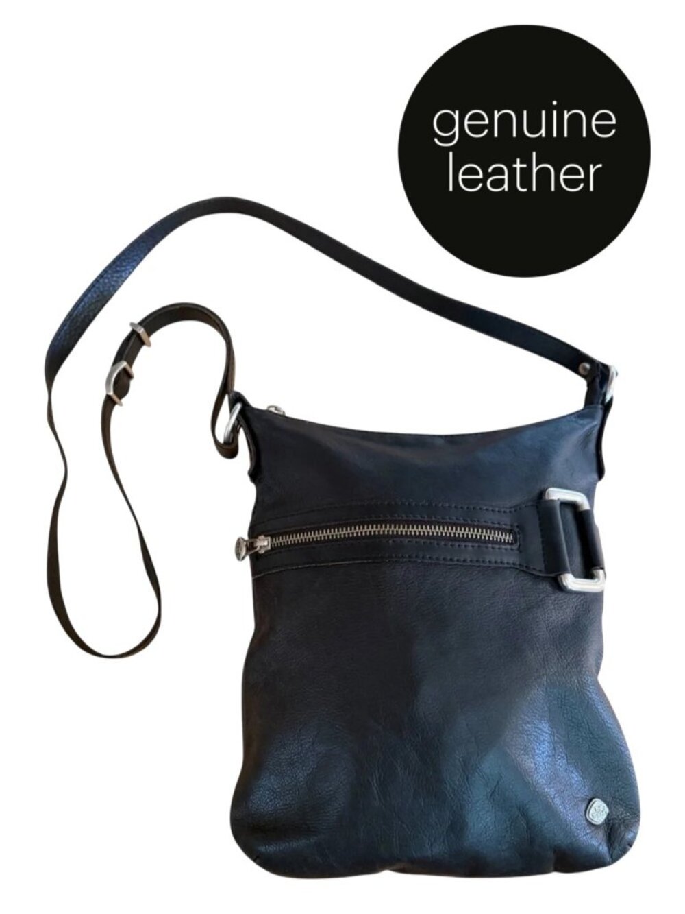 THE TREND Black Genuine Leather Italian Crossbody Bag